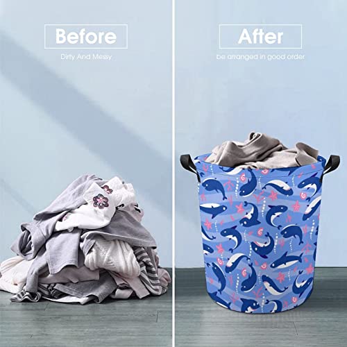 Cute Sharks Large Laundry Basket Hamper Bag Washing with Handles for College Dorm Portable