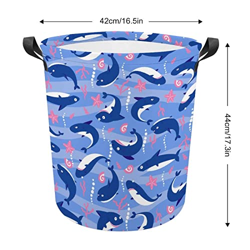 Cute Sharks Large Laundry Basket Hamper Bag Washing with Handles for College Dorm Portable