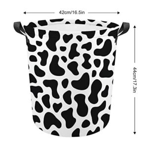 Cow Skin Animal Spots Large Laundry Basket Hamper Bag Washing with Handles for College Dorm Portable