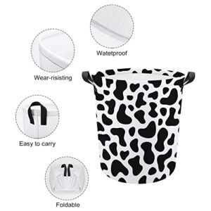 Cow Skin Animal Spots Large Laundry Basket Hamper Bag Washing with Handles for College Dorm Portable