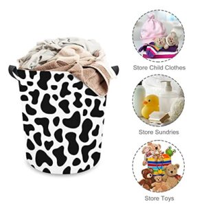 Cow Skin Animal Spots Large Laundry Basket Hamper Bag Washing with Handles for College Dorm Portable