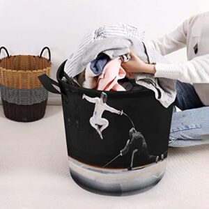 Fencing Sports Large Laundry Basket Hamper Bag Washing with Handles for College Dorm Portable