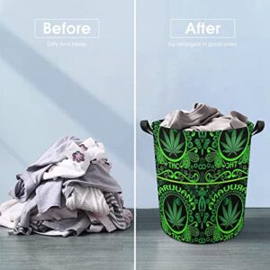 Green Leaf Weed Large Laundry Basket Hamper Bag Washing with Handles for College Dorm Portable