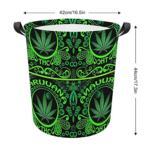 Green Leaf Weed Large Laundry Basket Hamper Bag Washing with Handles for College Dorm Portable