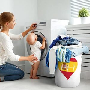 Love Spain Heartbeat Large Laundry Basket Hamper Bag Washing with Handles for College Dorm Portable