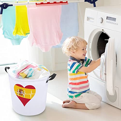 Love Spain Heartbeat Large Laundry Basket Hamper Bag Washing with Handles for College Dorm Portable