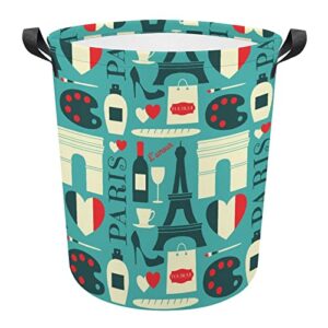 i love paris large laundry basket hamper bag washing with handles for college dorm portable