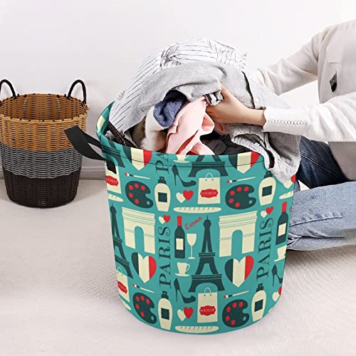 I Love Paris Large Laundry Basket Hamper Bag Washing with Handles for College Dorm Portable