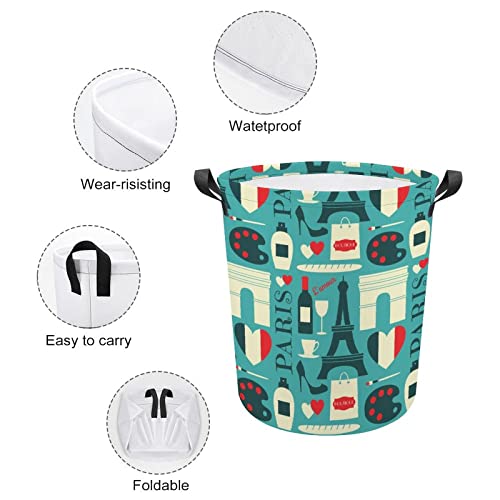 I Love Paris Large Laundry Basket Hamper Bag Washing with Handles for College Dorm Portable