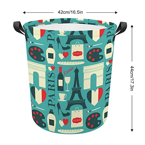 I Love Paris Large Laundry Basket Hamper Bag Washing with Handles for College Dorm Portable