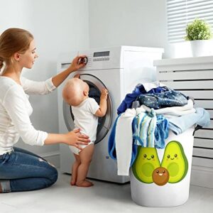 Cute Cartoon Avocado Family Large Laundry Basket Hamper Bag Washing with Handles for College Dorm Portable