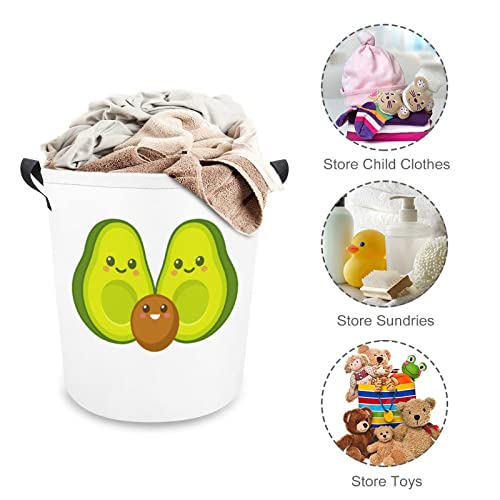 Cute Cartoon Avocado Family Large Laundry Basket Hamper Bag Washing with Handles for College Dorm Portable