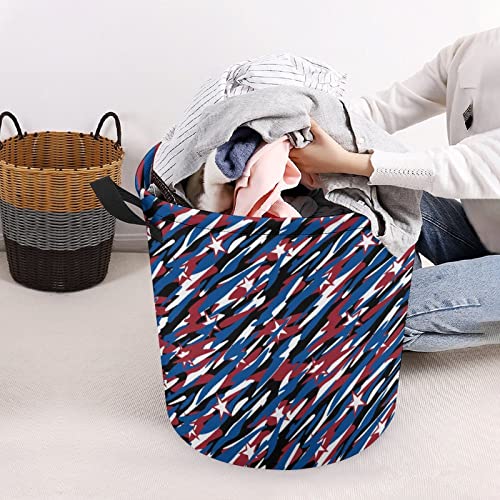 USA Patriotic Camouflage Large Laundry Basket Hamper Bag Washing with Handles for College Dorm Portable