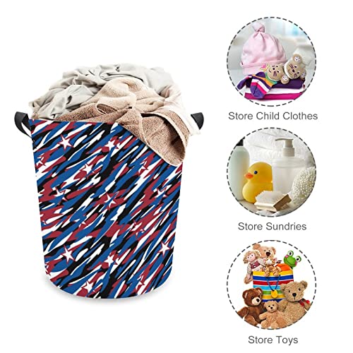 USA Patriotic Camouflage Large Laundry Basket Hamper Bag Washing with Handles for College Dorm Portable