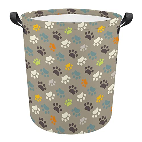 Paw Print Large Laundry Basket Hamper Bag Washing with Handles for College Dorm Portable