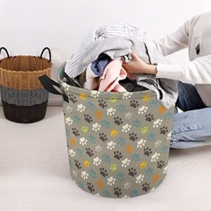 Paw Print Large Laundry Basket Hamper Bag Washing with Handles for College Dorm Portable