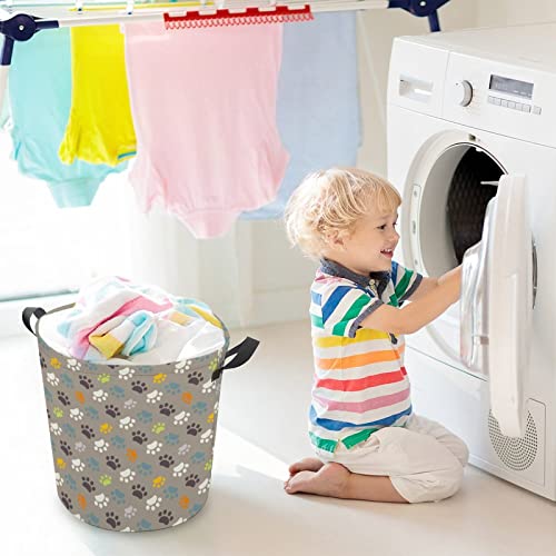 Paw Print Large Laundry Basket Hamper Bag Washing with Handles for College Dorm Portable