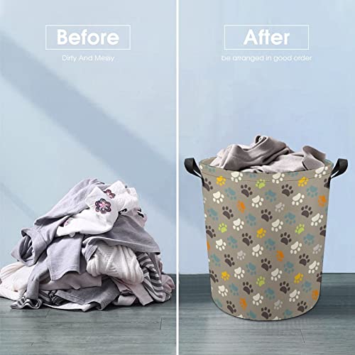 Paw Print Large Laundry Basket Hamper Bag Washing with Handles for College Dorm Portable