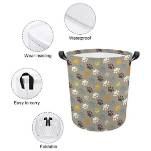 Paw Print Large Laundry Basket Hamper Bag Washing with Handles for College Dorm Portable