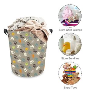 Paw Print Large Laundry Basket Hamper Bag Washing with Handles for College Dorm Portable