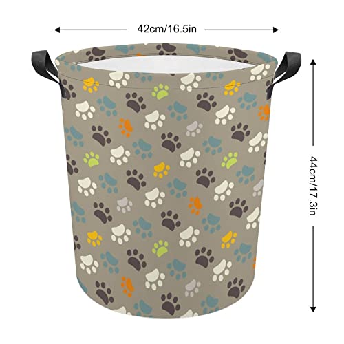 Paw Print Large Laundry Basket Hamper Bag Washing with Handles for College Dorm Portable