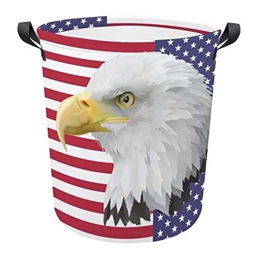 American Flag Bald Eagle Large Laundry Basket Hamper Bag Washing with Handles for College Dorm Portable