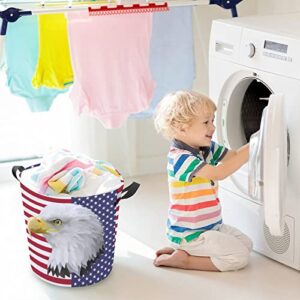 American Flag Bald Eagle Large Laundry Basket Hamper Bag Washing with Handles for College Dorm Portable