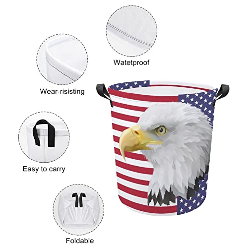 American Flag Bald Eagle Large Laundry Basket Hamper Bag Washing with Handles for College Dorm Portable