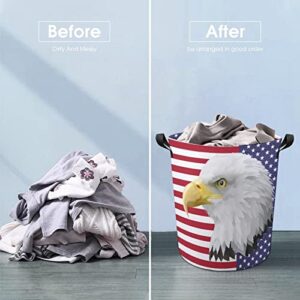 American Flag Bald Eagle Large Laundry Basket Hamper Bag Washing with Handles for College Dorm Portable