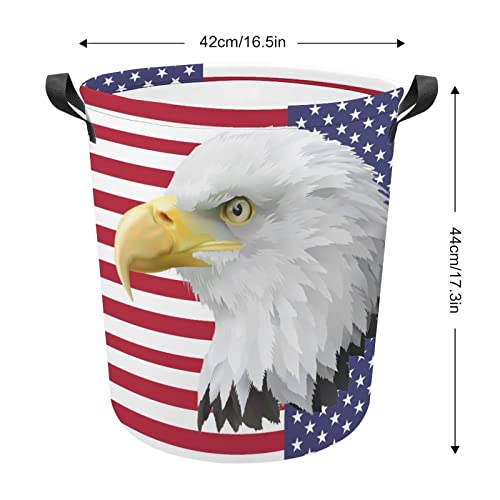 American Flag Bald Eagle Large Laundry Basket Hamper Bag Washing with Handles for College Dorm Portable