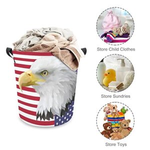 American Flag Bald Eagle Large Laundry Basket Hamper Bag Washing with Handles for College Dorm Portable