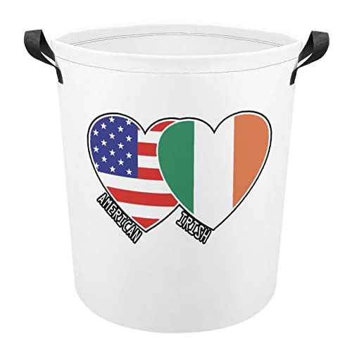 Irish American Flag Hearts Large Laundry Basket Hamper Bag Washing with Handles for College Dorm Portable