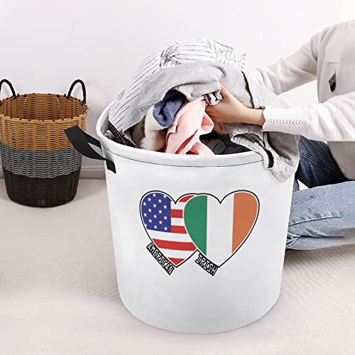 Irish American Flag Hearts Large Laundry Basket Hamper Bag Washing with Handles for College Dorm Portable