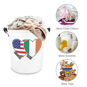 Irish American Flag Hearts Large Laundry Basket Hamper Bag Washing with Handles for College Dorm Portable