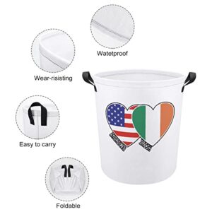 Irish American Flag Hearts Large Laundry Basket Hamper Bag Washing with Handles for College Dorm Portable