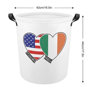 Irish American Flag Hearts Large Laundry Basket Hamper Bag Washing with Handles for College Dorm Portable