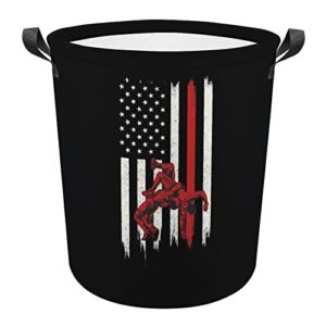 america wrestling flag large laundry basket hamper bag washing with handles for college dorm portable