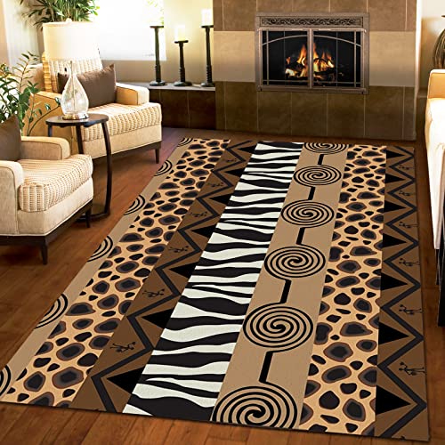 QINYUN Indian Tribal Style Area Rug, Brown Zebra Print Leopard Print Indoor Rug, Decorative Rug Non-Slip Soft Machine Washable, Suitable for Apartment Bedroom Living Room-3ft×4ft