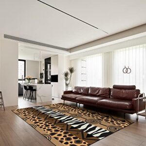 QINYUN Indian Tribal Style Area Rug, Brown Zebra Print Leopard Print Indoor Rug, Decorative Rug Non-Slip Soft Machine Washable, Suitable for Apartment Bedroom Living Room-3ft×4ft