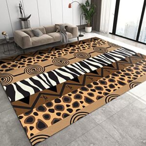 QINYUN Indian Tribal Style Area Rug, Brown Zebra Print Leopard Print Indoor Rug, Decorative Rug Non-Slip Soft Machine Washable, Suitable for Apartment Bedroom Living Room-3ft×4ft