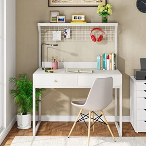 Tribesigns Computer Desk with Hutch,43 Inch Office Desk with Drawers,White Writing Desk Table with Art Display Grid Shelf,Desk for Home Office