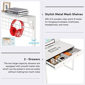 Tribesigns Computer Desk with Hutch,43 Inch Office Desk with Drawers,White Writing Desk Table with Art Display Grid Shelf,Desk for Home Office