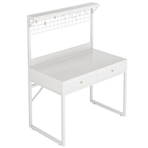 Tribesigns Computer Desk with Hutch,43 Inch Office Desk with Drawers,White Writing Desk Table with Art Display Grid Shelf,Desk for Home Office