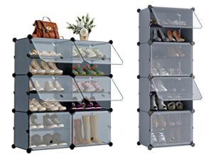 unzipe 40 pairs shoe storage cabient, pleastic diy cube organizer shoes shelve with doors, freestanding shoes tower closet bedroom hallway