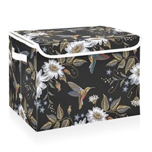 cataku bird chamomile storage bins with lids and handles, fabric large storage container cube basket with lid decorative storage boxes for organizing clothes