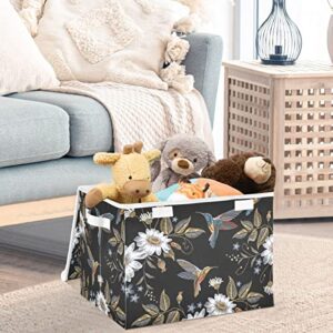 CaTaKu Bird Chamomile Storage Bins with Lids and Handles, Fabric Large Storage Container Cube Basket with Lid Decorative Storage Boxes for Organizing Clothes