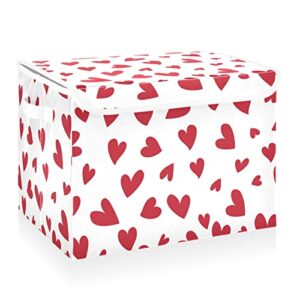 cataku heart red cute storage bins with lids and handles, fabric large storage container cube basket with lid decorative storage boxes for organizing clothes