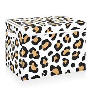 cataku leopard spots brown storage bins with lids and handles, fabric large storage container cube basket with lid decorative storage boxes for organizing clothes