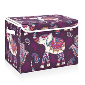 cataku bohemia elephant storage bins with lids and handles, fabric large storage container cube basket with lid decorative storage boxes for organizing clothes