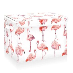 cataku flamingo white storage bins with lids and handles, fabric large storage container cube basket with lid decorative storage boxes for organizing clothes